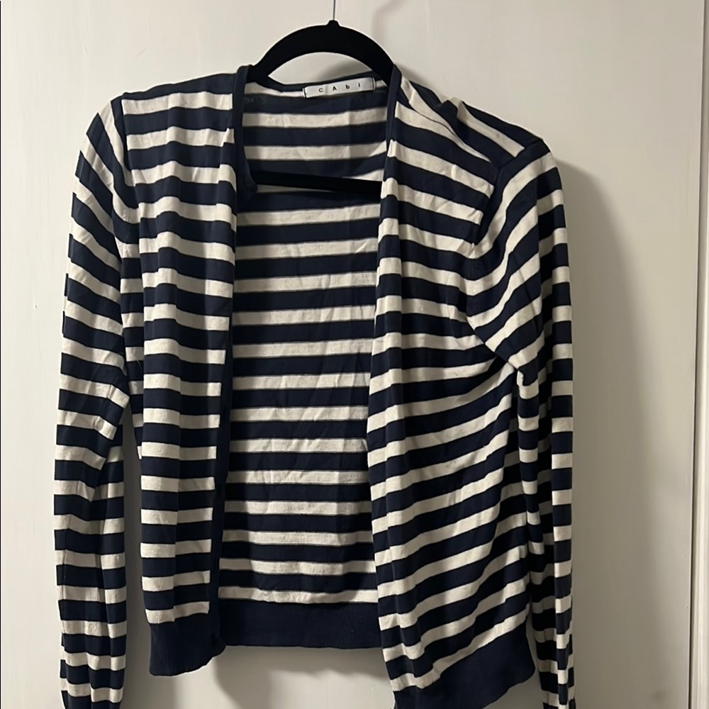 Cabi Striped Navy and Cream Cardigan